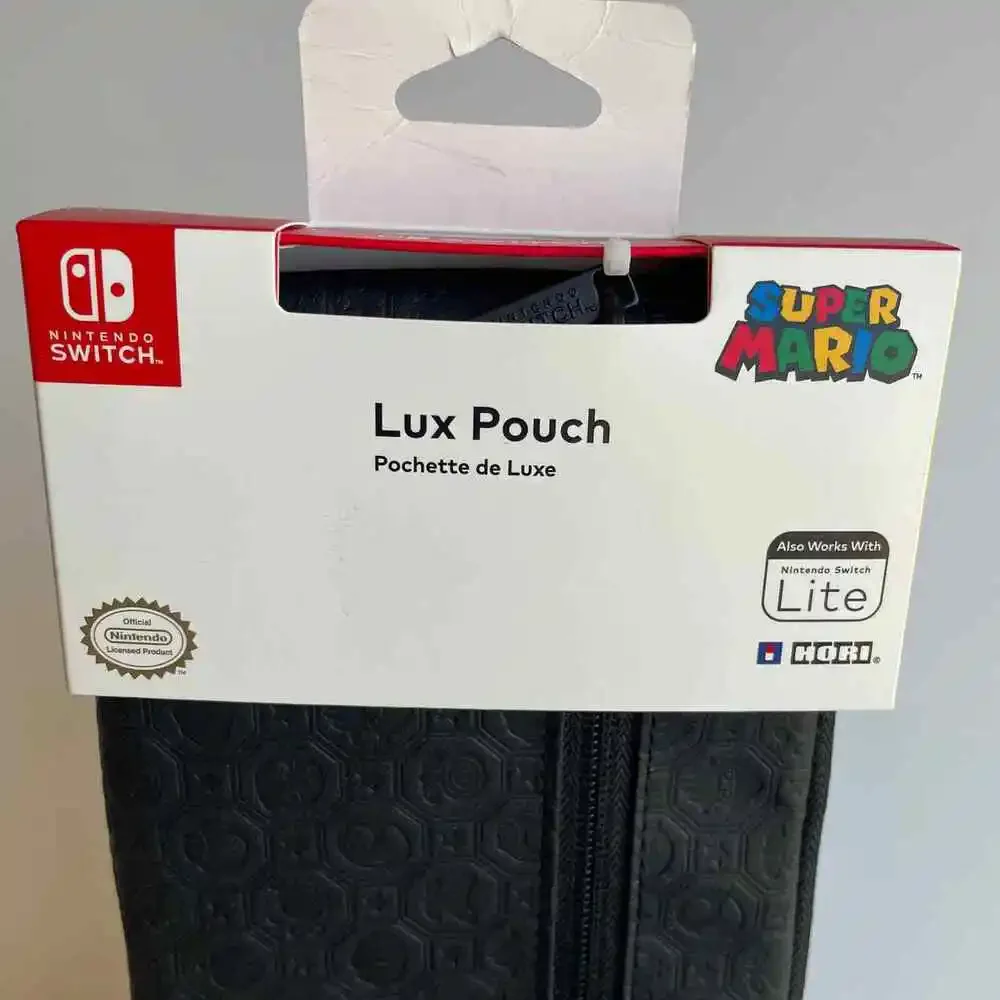 Nintendo Switch Super Mario Pouch Lite Black Embossed Logos Zippers